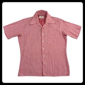 Vintage Arrow Kent Collection Shirt Men's 16-16.5 Large Red Cotton Geometric 70s